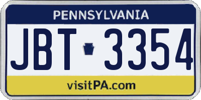 PA license plate JBT3354