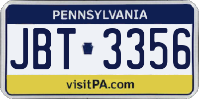 PA license plate JBT3356