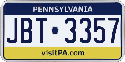 PA license plate JBT3357