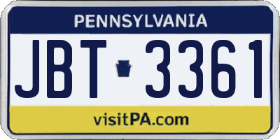 PA license plate JBT3361