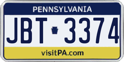 PA license plate JBT3374