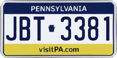 PA license plate JBT3381