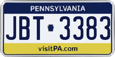 PA license plate JBT3383