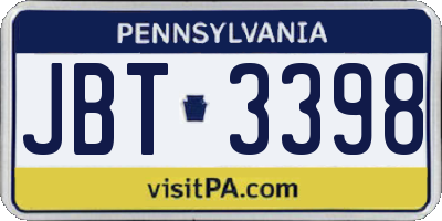 PA license plate JBT3398