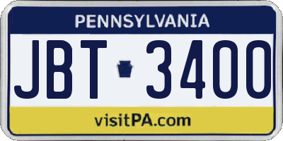 PA license plate JBT3400