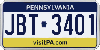 PA license plate JBT3401