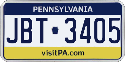 PA license plate JBT3405