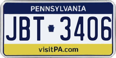 PA license plate JBT3406