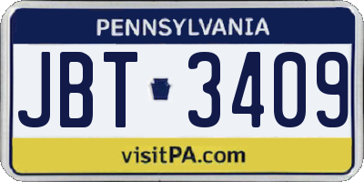 PA license plate JBT3409