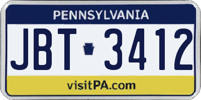 PA license plate JBT3412