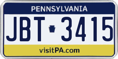 PA license plate JBT3415
