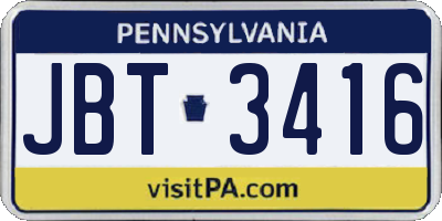 PA license plate JBT3416