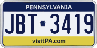 PA license plate JBT3419