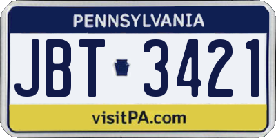 PA license plate JBT3421