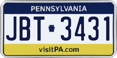 PA license plate JBT3431