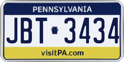 PA license plate JBT3434