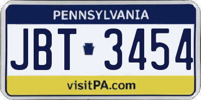 PA license plate JBT3454