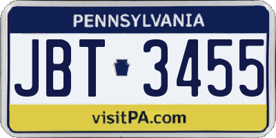 PA license plate JBT3455