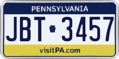 PA license plate JBT3457