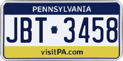 PA license plate JBT3458