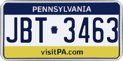PA license plate JBT3463