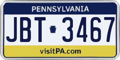 PA license plate JBT3467