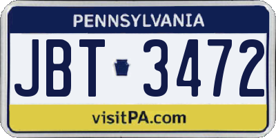 PA license plate JBT3472