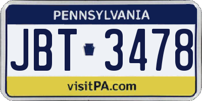 PA license plate JBT3478