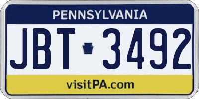 PA license plate JBT3492