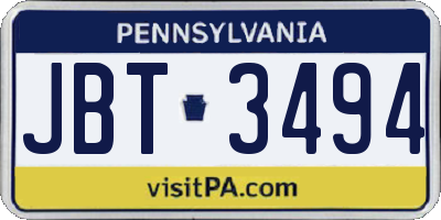 PA license plate JBT3494