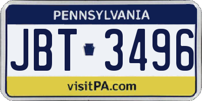 PA license plate JBT3496
