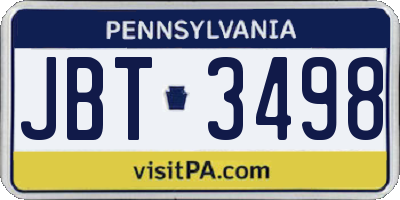 PA license plate JBT3498