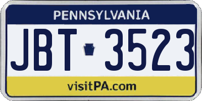 PA license plate JBT3523
