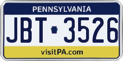 PA license plate JBT3526