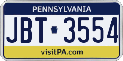 PA license plate JBT3554
