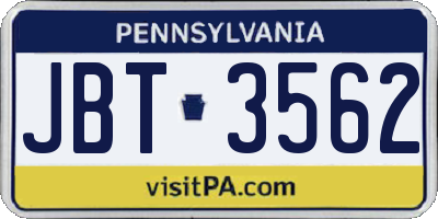 PA license plate JBT3562
