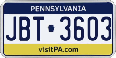 PA license plate JBT3603