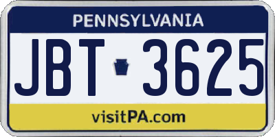 PA license plate JBT3625