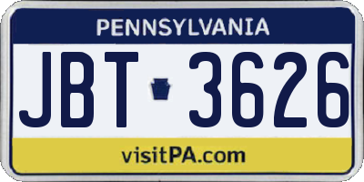 PA license plate JBT3626