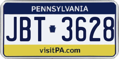 PA license plate JBT3628