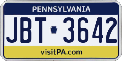 PA license plate JBT3642