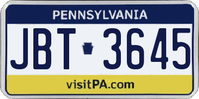 PA license plate JBT3645