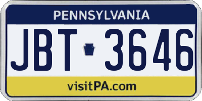 PA license plate JBT3646
