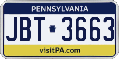 PA license plate JBT3663