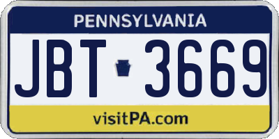 PA license plate JBT3669