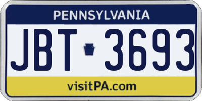 PA license plate JBT3693