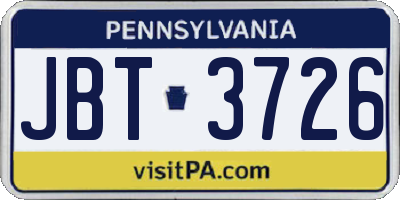 PA license plate JBT3726