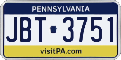 PA license plate JBT3751