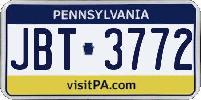 PA license plate JBT3772
