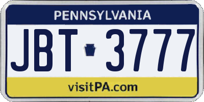 PA license plate JBT3777